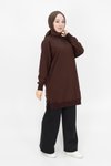 Kahverengi İki İp Kumaş Basic Sweatshirt Tunik