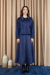 Lacivert Süet Kumaş Etekli Düğmeli Takım