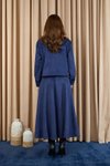 Lacivert Süet Kumaş Etekli Düğmeli Takım
