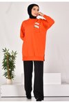 Oranj İki İplik Kumaş Cep Ve Yazı Detaylı Tesettür Tunik