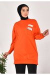 Oranj İki İplik Kumaş Cep Ve Yazı Detaylı Tesettür Tunik