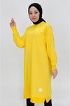 Sarı Uzun Boy Basic İki İplik Kumaş Tesettür Tunik