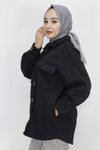 Siyah İki İp Kumaş İçi Pamuklu Cepli Tesettür Ceket