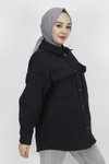 Siyah İki İp Kumaş İçi Pamuklu Cepli Tesettür Ceket