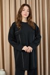 Siyah İkili Taş Detaylı Kumaş Tesettür Takım