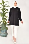 Siyah Modal Kumaş Taş Nakış Detaylı Tesettür Tunik
