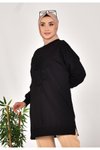 Siyah Nakışlı İncili İki İplik Tesettür Tunik