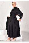 Siyah Şifon Pileli Tesettür Elbise