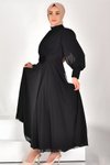 Siyah Şifon Pileli Tesettür Elbise