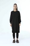 Siyah Uzun Boy Basic İki İp Kumaş Tesettür Tunik