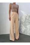 Bej Palazzo Arkası Lastikli Dabıl Kumaş Tesettür Pantolon
