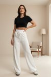 Beyaz Bağcıklı Garnili Palazzo Tesettür Pantolon