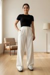 Beyaz Palazzo Dabıl Kumaş Pantolon