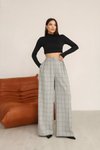 Gri Ekoseli Yüksek Bel Palazzo Tesettür Pantolon