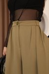 Haki Yüksek Bel Palazzo Pilili Tesettür Pantolon