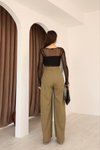 Haki Yüksek Bel Palazzo Pilili Tesettür Pantolon