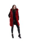 Kırmızı Uzun Kapüşonlu Tam Astarlı Peluş Kürk Premium Tesettür Yelek