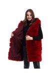 Kırmızı Uzun Kapüşonlu Tam Astarlı Peluş Kürk Premium Tesettür Yelek
