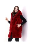 Kırmızı Uzun Kapüşonlu Tam Astarlı Peluş Kürk Premium Tesettür Yelek