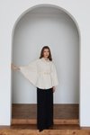 Krem Pelerin Kemerli Kaşe Kumaş Panço