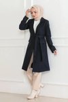 Lacivert Uzun Boy Kruvaze Kaşe Astarlı Tesettür Kaban