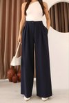 Lacivert Yüksek Bel Pilili Palazzo Tesettür Pantolon