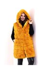 Sarı Uzun Kapüşonlu Peluş Kürk Tesettür Yelek