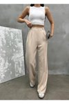 Taş Bej Palazzo Dabıl Kumaş Tesettür Pantolon