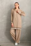 Bej İkili Gömlek Pantolon Takım