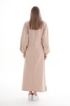 Bej Spor Hakim Yaka Boğazlı Yarım Fermuar Tesettür Elbise