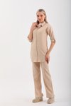 Bej Üçlü Gömlek Pantolon T-shirt Takım