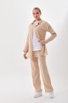 Bej Üçlü Gömlek Pantolon T-shirt Takım