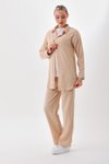Bej Üçlü Gömlek Pantolon T-shirt Takım