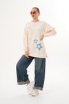 Bej Yıldız Desenli Sweatshirt Bisiklet Yaka Tesettür Tunik