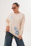 Bej Yıldız Desenli Sweatshirt Bisiklet Yaka Tesettür Tunik