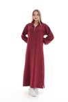 Bordo Boğazlı Spor Yarım Fermuar Hakim Yaka Tesettür Elbise