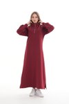 Bordo Boğazlı Spor Yarım Fermuar Hakim Yaka Tesettür Elbise