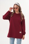 Bordo Düz Uzun Basic Bisiklet Yaka Sweatshirt Tesettür Tunik
