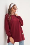 Bordo Düz Uzun Basic Bisiklet Yaka Sweatshirt Tesettür Tunik