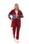 Bordo Şeritli Alt Üst İkili Kot Parçalı Eşofman Takım