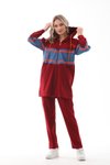 Bordo Şeritli Alt Üst İkili Kot Parçalı Eşofman Takım