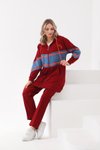 Bordo Şeritli Alt Üst İkili Kot Parçalı Eşofman Takım