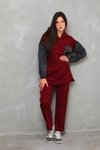 Bordo Spor Kolları Kot Detaylı İkili Takım Tesettür Eşofman