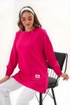 Fuşya Düz Bisiklet Yaka Uzun Kol Basic Sweatshirt Tunik