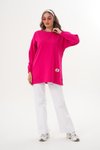 Fuşya Düz Bisiklet Yaka Uzun Kol Basic Sweatshirt Tunik