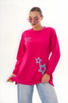 Fuşya Yıldız Desenli Bisiklet Yaka Sweatshirt Tunik