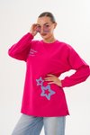 Fuşya Yıldız Desenli Bisiklet Yaka Sweatshirt Tunik