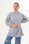 Gri Kabartma Baskılı Bisiklet Yaka Sweatshirt Tunik