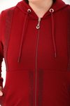 Kırmızı Battal Fermuarlı Kapüşonlu Taş Detaylı Tesettür Eşofman Takım