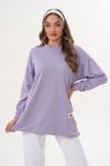Lila Düz Basic Bisiklet Yaka Sweatshirt Tesettür Tunik